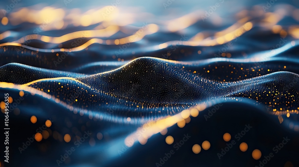 Leinwandbilder 3d view of abstract particles, capturing the essence of bokeh on a flowing water surface. this image