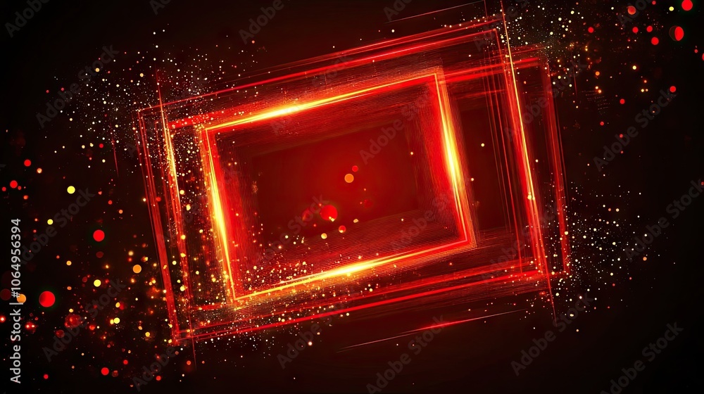 Leinwandbilder dynamic red rectangular frames create a striking display of luminous light marks against a dark back