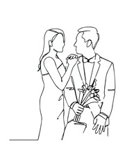 Mariage partner. Hand drawn style vector design illustrations, Newlyweds holding hands, hugging, wedding minimalist concept. Element for wedding.
