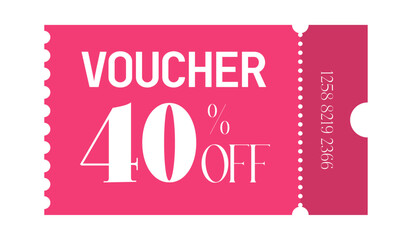 Ticket, Admit one ticket isolated, Voucher 40 % off