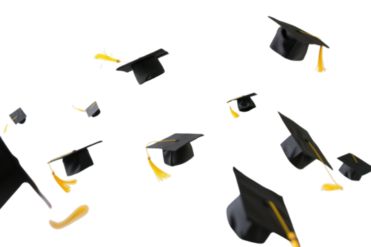 PNG Graduation caps flying in celebration