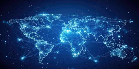 Fototapeta premium Concept of an abstract digital realm interconnected by worldwide network links, emphasizing the vastness of global connectivity within the digital landscape.
