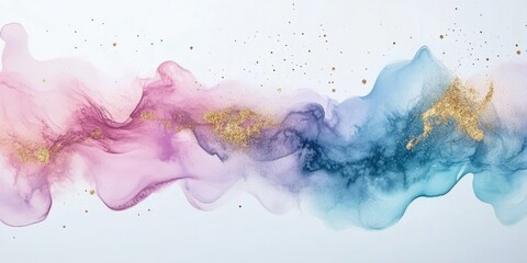 Obraz premium A gradient banner created with watercolor in soft pastel hues coupled with a luxurious golden sparkle shimmer, featuring an abstract texture.