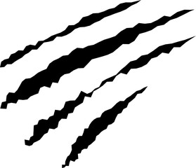Claws scratches, animal monster mark design element, tattoo and decor for halloween. Black vector silhouette.