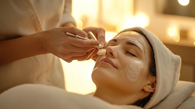 Skincare specialist performing a facial treatment on a client in a spa, using gentle techniques with professional skincare tools