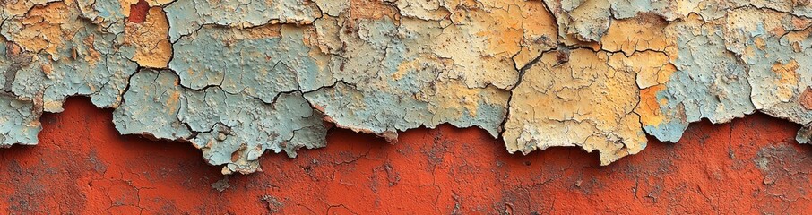 Obraz premium Peeling red and blue paint on weathered textured wall with distressed layers Generative AI