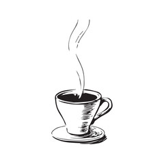 coffee, drink, beverage, hot coffee cups drawing vectors design 
