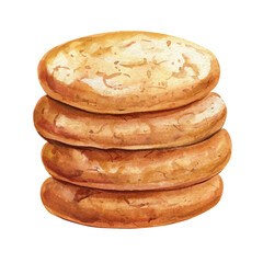 Cookies. Hand-painted cookie stack, watercolor dessert clipart, sweet baked goods, food watercolor illustration isolated