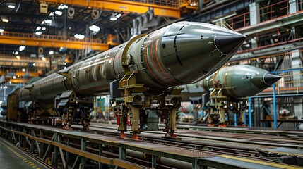 Fototapeta premium Production of Nuclear missiles at the factory, modern technologies 
