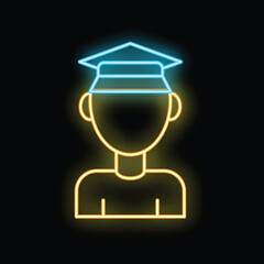 Neon sign representing a young graduate wearing a graduation cap, symbolizing success in education