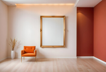 Mock up poster frame  in minimalist style interior background, template
