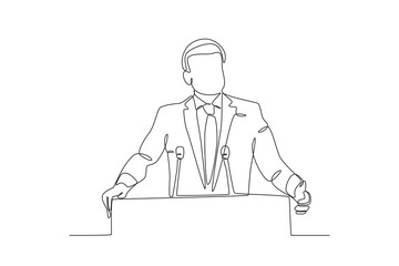 Single continuous line drawing Professional Loyer, Diplomacy, The President makes a speech at a diplomatic event
