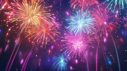 Colorful Fireworks Display in Night Sky, Festive New Year&rsquo;s Celebration Illustration for Special Events