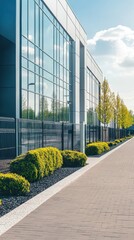 A modern data center features a polished exterior, secure fencing, and landscaped surroundings