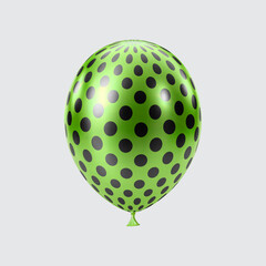 3D Black Green balloon. Realistic glossy balloons. Dot pattern.