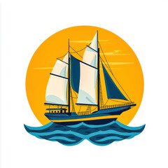 Obraz premium Ocean: A sailboat gliding across the open ocean, with a backdrop of a golden sunset reflecting on the water.