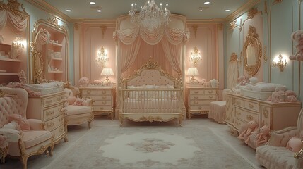 Meticulously Designed Pastel Toned Baby Nursery with Luxurious Crib Premium Decor and Soft Plush Furnishings to Create a Tranquil Sophisticated Environment