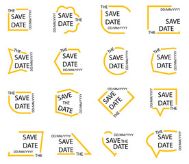 Save the date frame badges collection on a white background