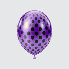 3D Black Purple balloon. Realistic glossy balloons. Dot pattern.