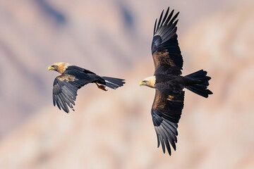 Obraz premium opposing birds in mid-flight conflict