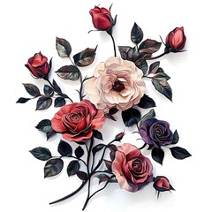 red roses 2d illustration  white background