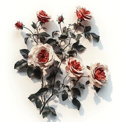 red roses 2d illustration  white background