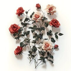 red roses 2d illustration  white background