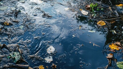 Autumn Leaves in a Tranquil Pond