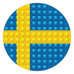 Glass light ball with flag of Sweden. Round sphere, template icon. Swedish national symbol. Glossy realistic ball, 3D vector illustration. Trendy antistress game pop it, simple dimple. Big bubble