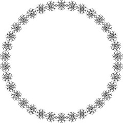 Snowflake circle frame. Winter snowflake round border.