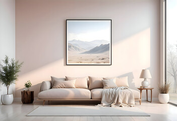 Mock up poster frame on Walls in interior background, template