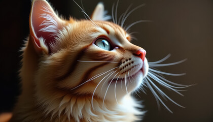 A close-up portrait of a ginger tabby cat with a scar on its nose