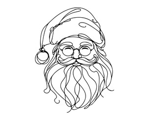 rtistic single line Santa face with beard, ideal for modern Christmas illustrations black vector