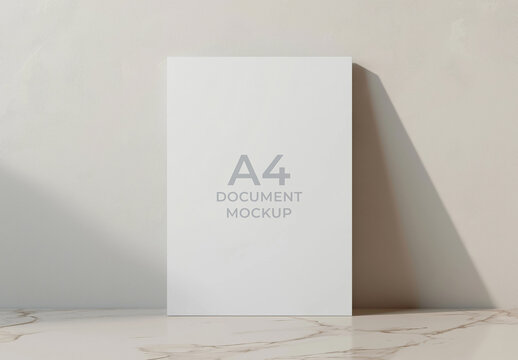 A4 Document Mockup Against The Wall, Generative ai