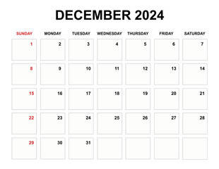 December Calendar 2024, sunday start