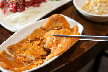Korean traditional food. Kimchi pancake