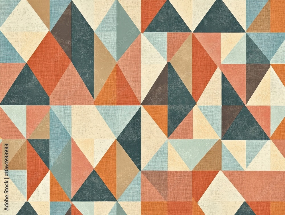 Poster seamless background of geometric shapes in retro color palette featuring triangles rectangles and pa