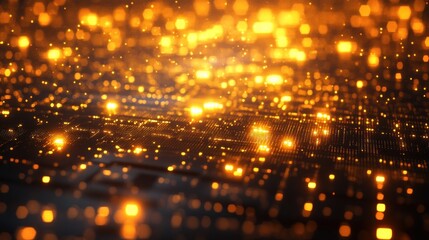 Digital gold tokens on a blockchain ledger, glowing as they represent virtual wealth in a networked space