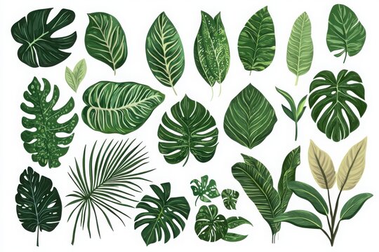 Stylized tropical leaves and exotic plants vectorized a vibrant collection for nature lovers and designers