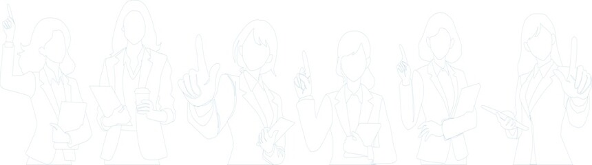 指を上に指すビジネスウーマンのイラストセット