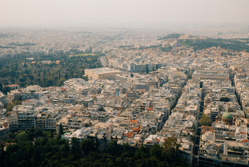 landscape views taken from the Acropolis and Parthenon Athens Greece