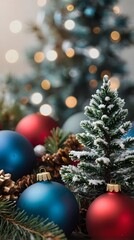 Fototapeta premium Minimal Christmas Background, Ball, Balloon, Pine Tree, Christmas tree, Minimal Background, Minimal Design