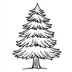 Obraz premium Minimalist line art illustration of a pine tree with a single trunk, isolated on a white background.