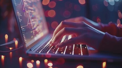 Businessman engaged in remote work on laptop amidst digital technology and network connections