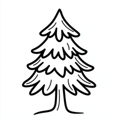 Obraz premium Minimalist line art illustration of a pine tree with a single trunk, featuring layered branches, isolated on a white background.