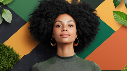 A tech sustainability officer explains carbon reduction strategies while showcasing floating environmental data in a modern green building adorned with living walls and geometric patterns