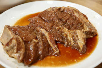 Korean barbecue. Marinated pork ribs