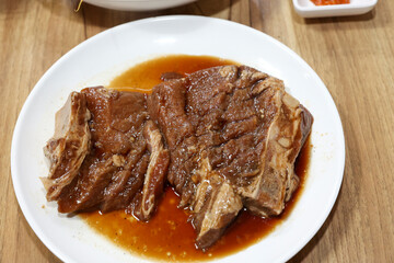 Korean barbecue. Marinated pork ribs
