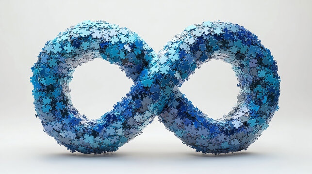 Infinity symbol made of Puzzle pieces. - White background.