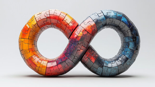 Infinity symbol made of Puzzle pieces. - White background.